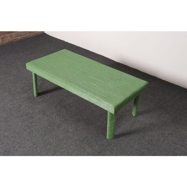 Mint Vintage Mint Green Jute Wrapped Wooden Coffee / Cocktail Table For Sale - Image 8 of 18