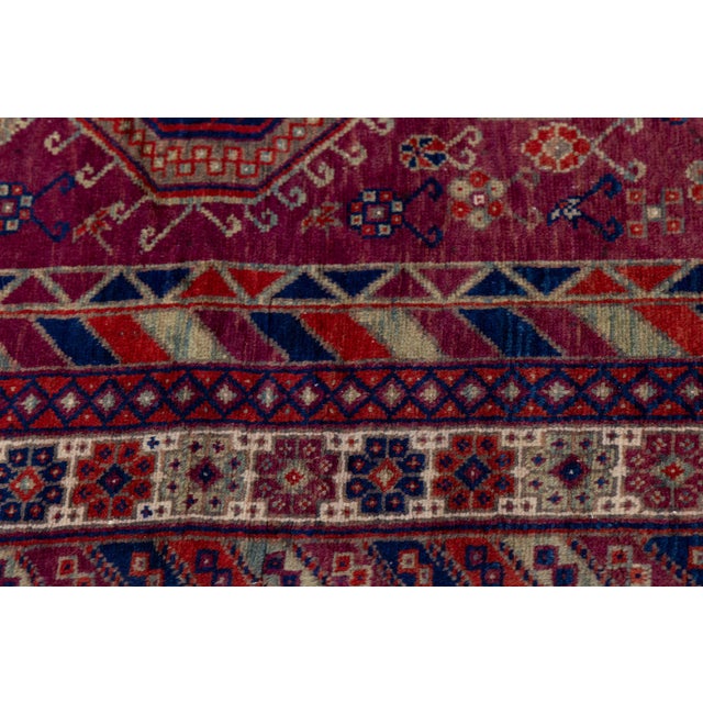 1950s Mid-Century Vintage Turkish Wool Rug - Vibrant Berry and Navy Tribal Medallion For Sale - Image 5 of 9