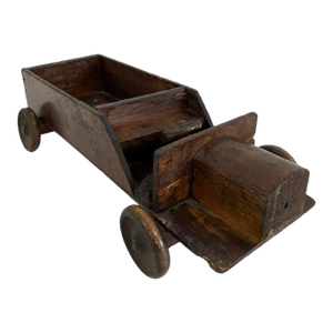 Antique Handmade Wooden Toy Car – Early 20th Century Folk Art