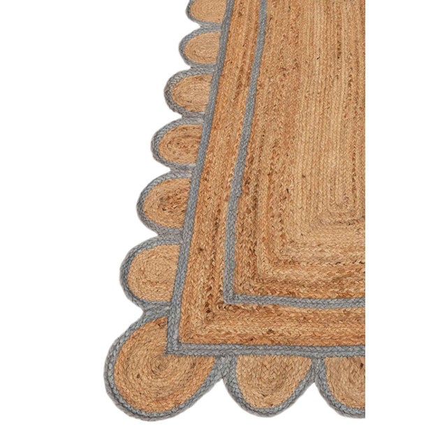 Textile Grey Trim Jute Scallop Braided Handmade Rug - 9'x12' For Sale - Image 7 of 11