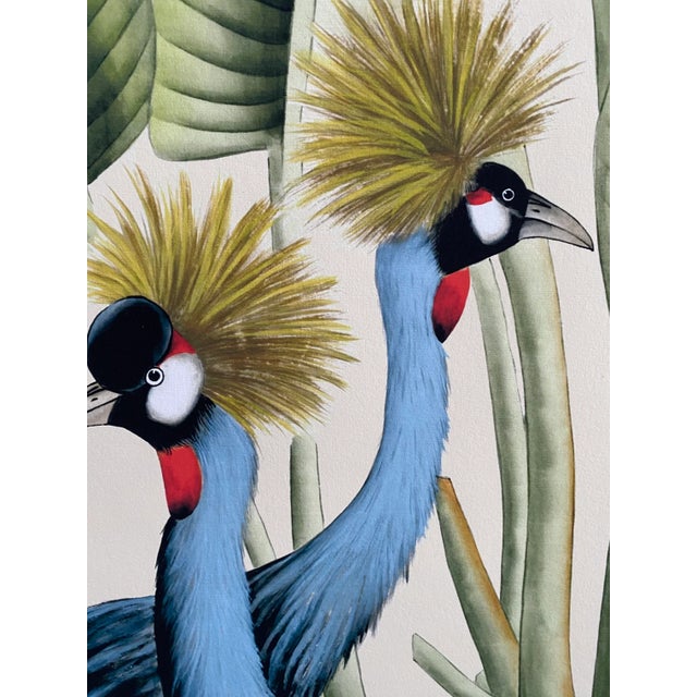 W24"*h48"/Panel, a Set of 2 Panels Vintage-Style Botanical Panels With Crowned Cranes on Cream Ground (No Frame) For Sale - Image 4 of 8