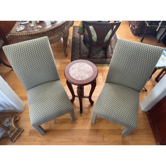 Green 1970s Dining Chairs Fully Upholstered in Sage Green Fish Scales Print Fabric - a Pair For Sale - Image 8 of 11