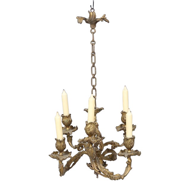Mid 20th Century Louis XV Style Six-Light Gilt Bronze Chandelier For Sale