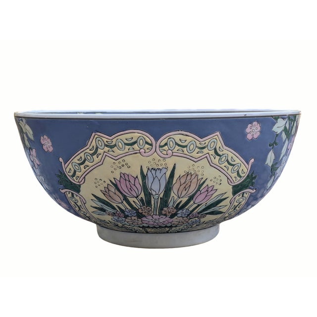 Ceramic Vintage Chinoiserie Porcelain Large Decorative Bowl For Sale - Image 7 of 11