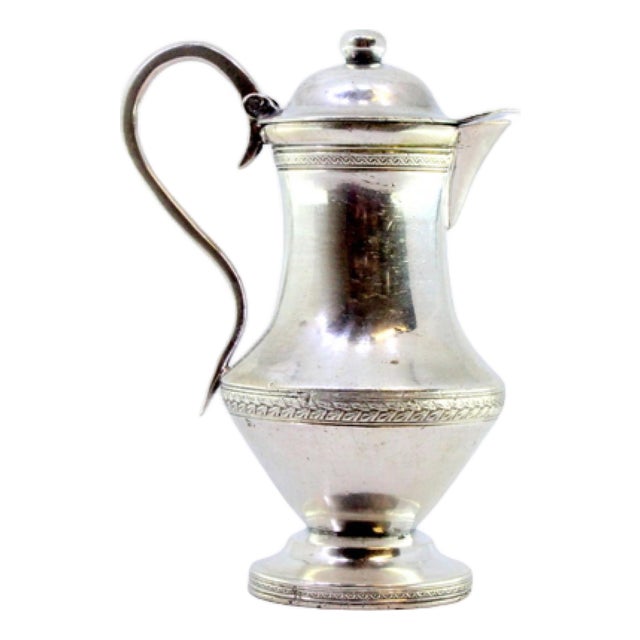 Silver Creamer with Strips and Knob Lid For Sale