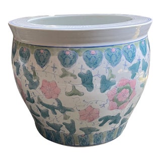 Vintage Large Ceramic Fishbowl Planter Chinoiserie Planter For Sale