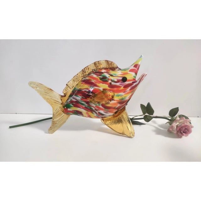 Murano, Italy, 1950s. This fish is made in polychromed encased hand-blown Murano glass with fins that are made in amber...