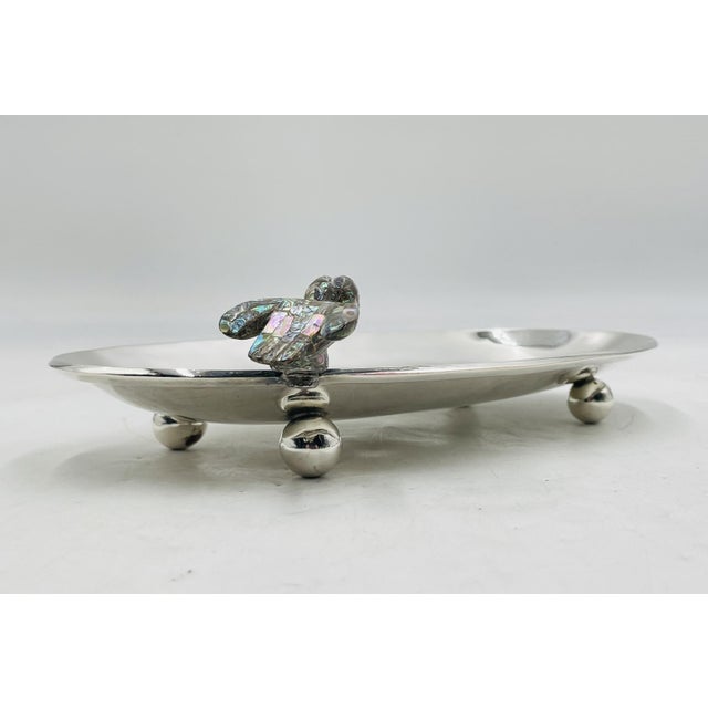 Vintage Footed Tray With Abalone Bird by Los Castillo, Mexican Modernism For Sale - Image 9 of 18