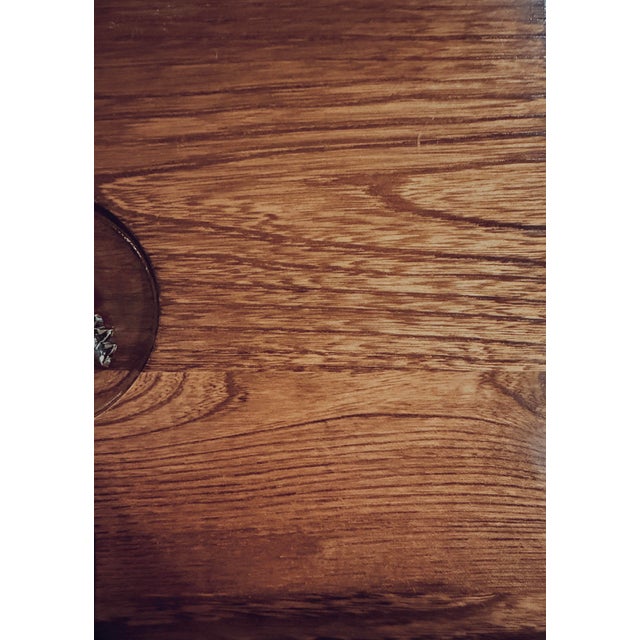 1970s Japanese MCM Tri-Fold Walnut & Ceramic Folk Art Cheese Board For Sale In Rochester - Image 6 of 8