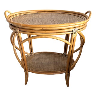 Vintage McGuire Style Bentwood Rattan Bamboo Serving Table / Bar Cart With Removable Tray For Sale