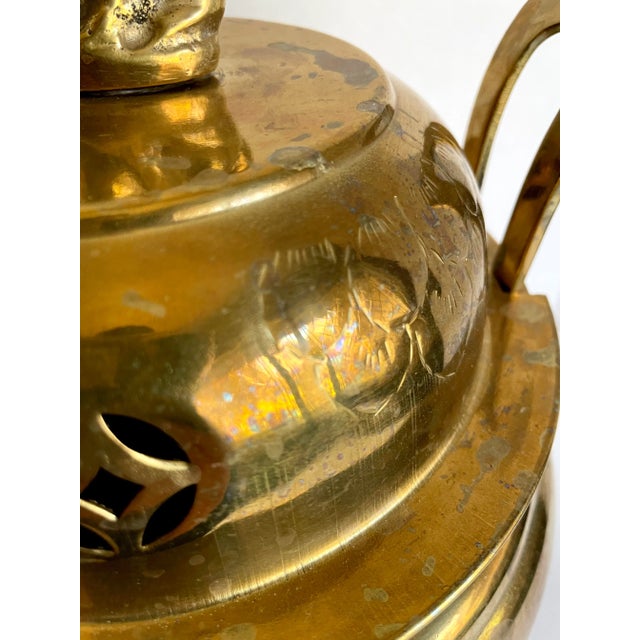 Late 20th Century Vintage Asian Brass Incense Burner With Dragon Etchings For Sale - Image 5 of 13