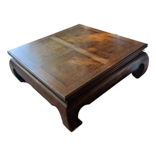 1980s Henredon Ming style Burlwood Coffee Table For Sale