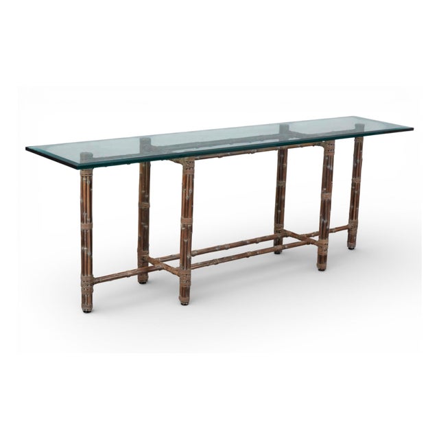 From the McGuire Furniture Company of San Francisco 1970s, this organic modern style console table features a six-leg...
