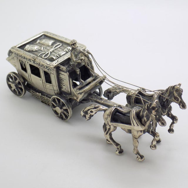 Large Vintage Italian Handmade Sterling Silver 925 Carriage with Horses, Tuscany, 1970s For Sale - Image 3 of 18