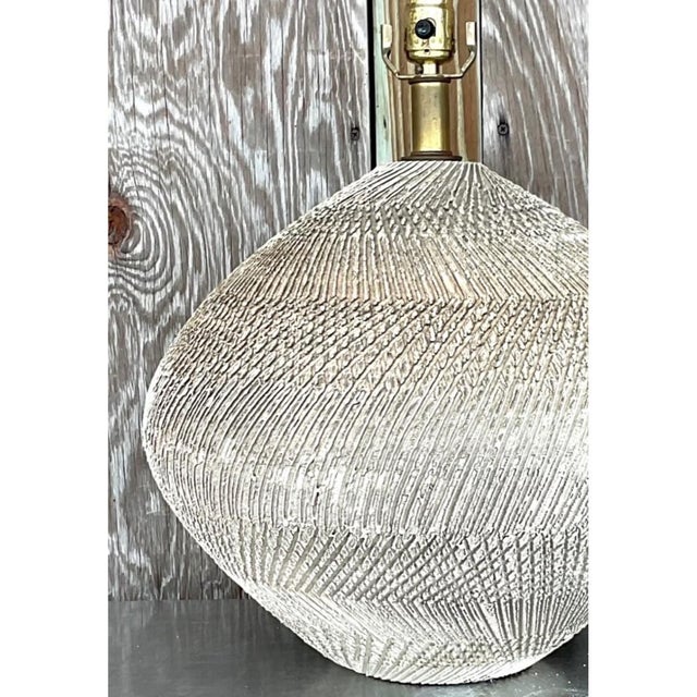 Vintage Scored Ceramic Table Lamp For Sale - Image 4 of 12