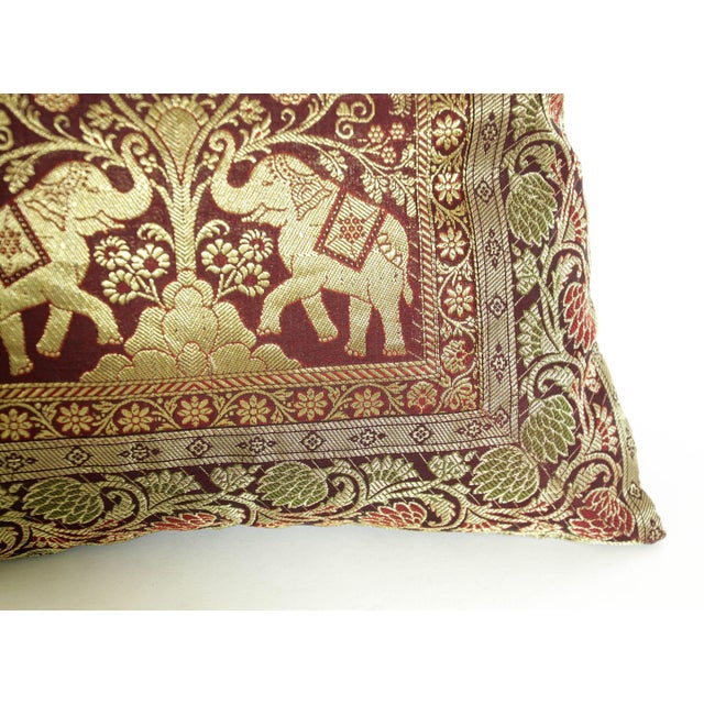 Silk Throw Pillow With Elephants and Peacocks India For Sale - Image 10 of 12