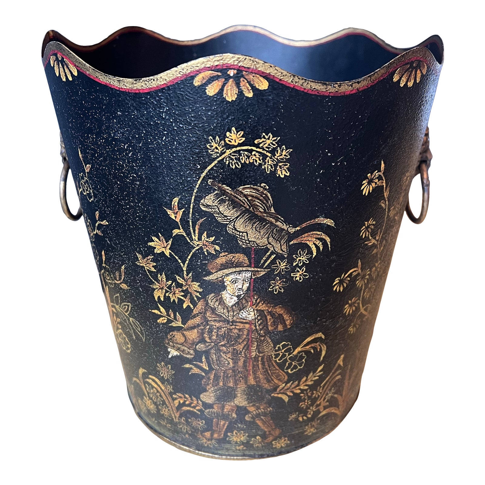 Mid 20th Century Italian Tole Chinoiserie Wastebasket Cache Pot With ...