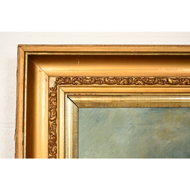 Green Allan Rutherford Wilber Original Artist Signed "River Walk" Oil Painting on Canvas in Carved Giltwood Frame For Sale - Image 8 of 14