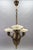 Art Deco alabaster and brass three-light chandelier, 1930s. This elegant chandelier from the 1930s features a dark brass...