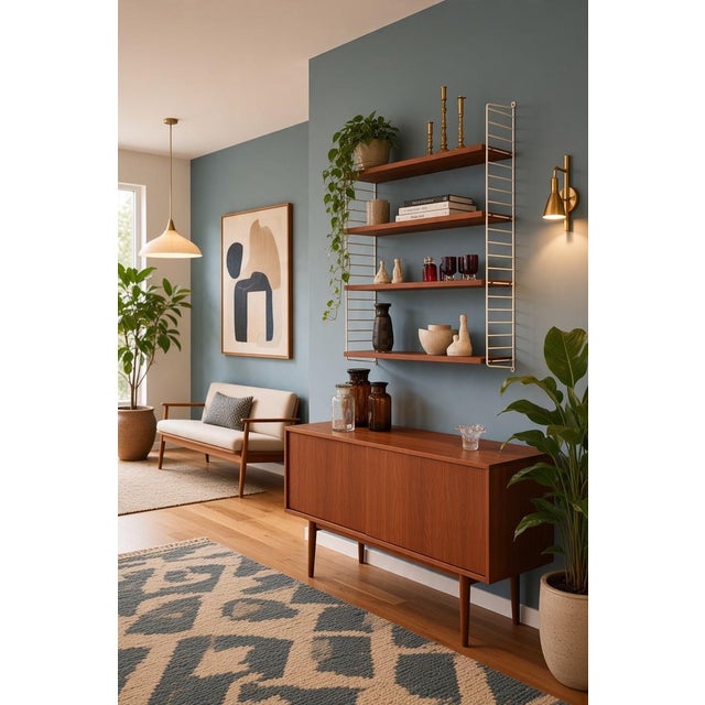 Wood String Shelf in Teak with Four Shelves by Kajsa & Nils Nisse Strinning for String, 1950s For Sale - Image 7 of 11