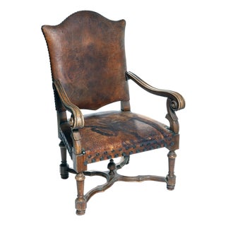 Antique Gentlemans Occasional European Leather Chair For Sale