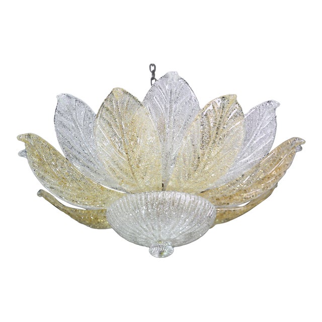 Vintage Italian Murano Glass Amber and Trasparent Ceiling Light For Sale