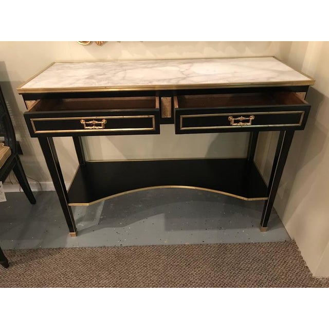 Jansen Style 2Drawer BronzeMounted MarbleTop Console Tables A Pair