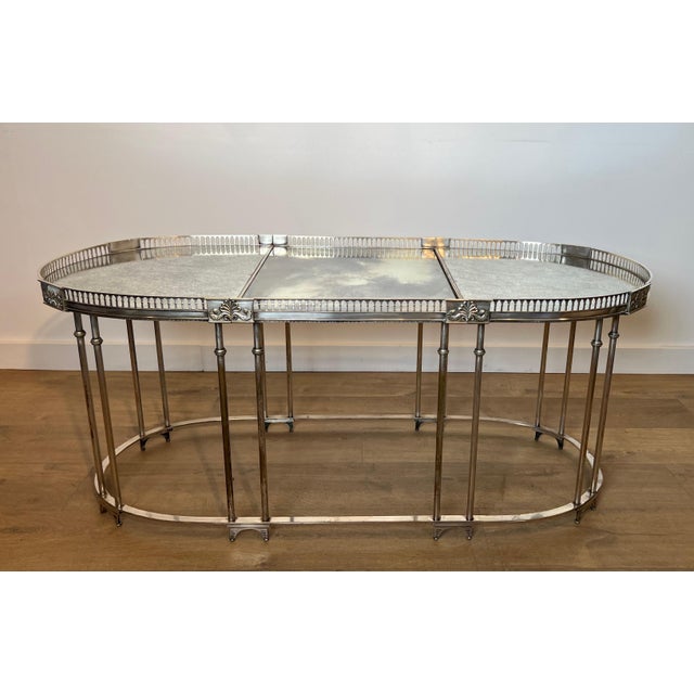Neoclassical style coffee table in silver metal with antique mirror top For Sale - Image 12 of 12