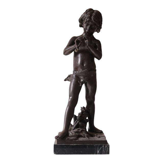 19th Century French Bronze Figural Sculpture of a Boy For Sale