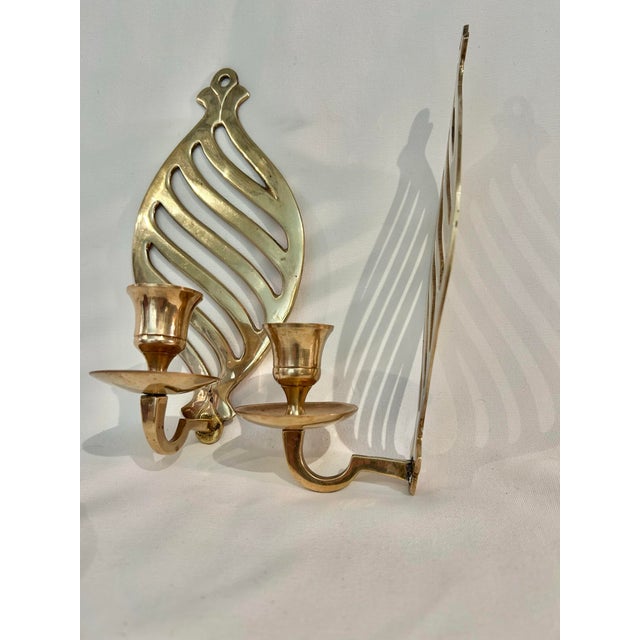 Late 20th Century Solid Brass Cutout Design Wall Candle Sconces - A Pair For Sale - Image 4 of 9