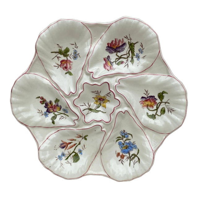 Majolica Flowers Oyster Plate Longchamp, Circa 1900 For Sale