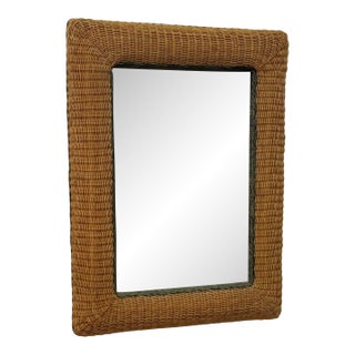 Italian Woven Rattan Mirror, 1970s For Sale