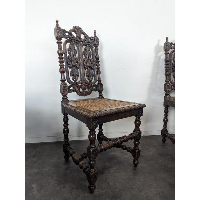 2000 - 2009 Henri II Chairs in Openwork Carved Oak with Caned Seats, Set of 6 For Sale - Image 5 of 11