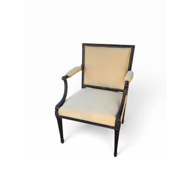 French 1 of 2 Antique Directoire Arm Chair W Nancy Corzine Yellow Upholstery For Sale - Image 3 of 8