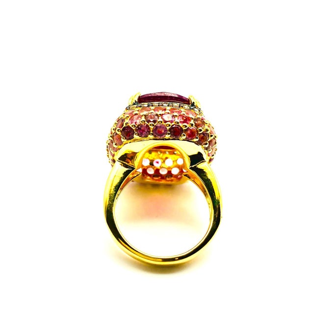 Gemstone Bochic "Orient" Vintage Ruby, Diamond & Pink Sapphire Ring Set 18K Gold & Silver For Sale - Image 7 of 18
