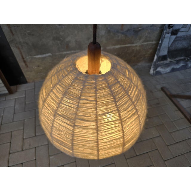Wood Vintage Teak and Wool Ceiling Light by Domus, Germany, 1970s For Sale - Image 7 of 13