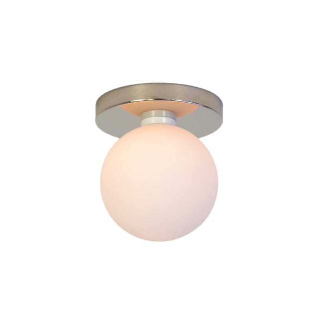 Silver Globe Flush Mount Polished Nickel, 5 Inch Glass Globe, by Research.Lighting, Modern, Minimal For Sale - Image 8 of 8
