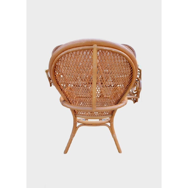 1980s Vintage Large Rattan Honey Tone Coastal Regency Curled Arm Fan Back Dining Chairs- Set of 6 For Sale - Image 5 of 8
