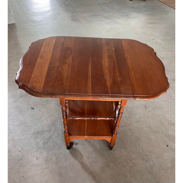 Brown Mid 20th Century Walnut Drop Leaf Tea Table/Bar Cart For Sale - Image 8 of 12