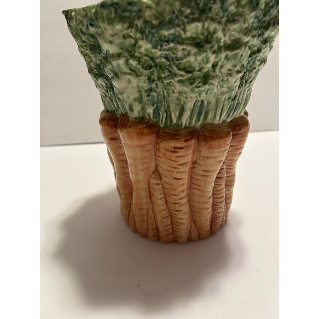 Beautiful Majolica Style glazed ceramic carrot vase. This is highly textured, colorful and hand painted. Awesome for...