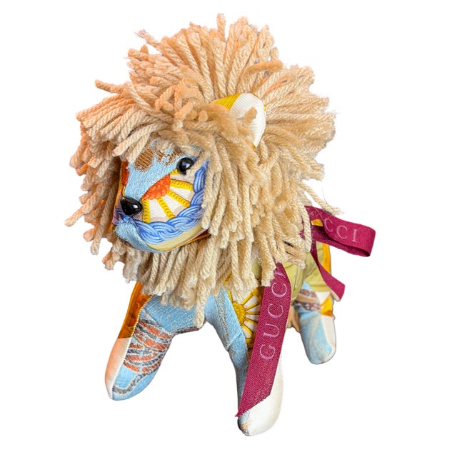 Ivory Gucci Tassels Vintage Silk Scarf Courageous Lion For Sale - Image 8 of 8