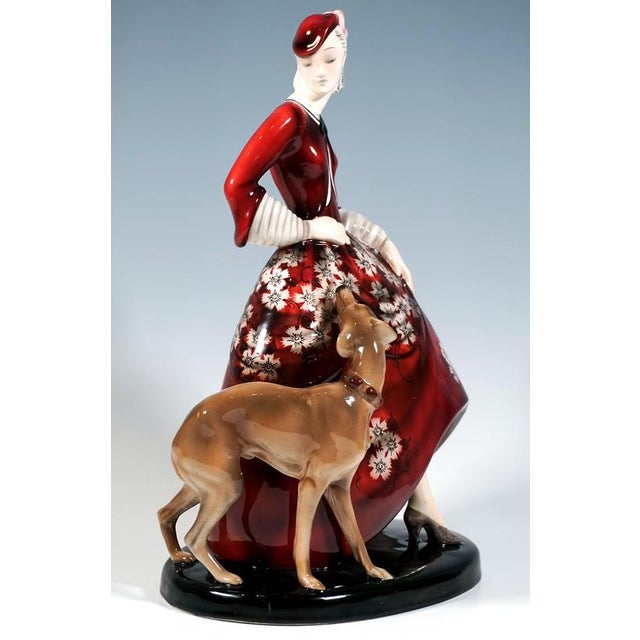 Art Deco Countess with Dog Figure by Claire Weiss for Goldscheider, Vienna, Austria, 1931 For Sale - Image 4 of 7