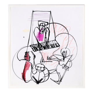 Jazz Trio - Abstract Expressionist Composition in Ink and Watercolor on Paper by Michael William Eggleston For Sale