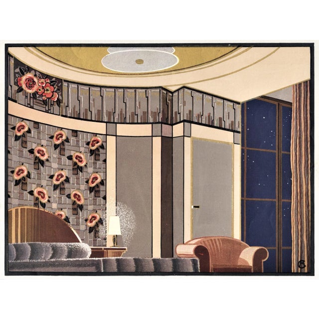 1931 French Art Deco Interior Room Design Print For Sale - Image 4 of 4