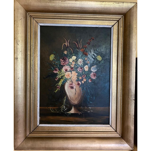 F. Domínguez, Floral Still Lifes, 1945, Oil on Pressed Cardboard, Set of 2 For Sale - Image 7 of 14