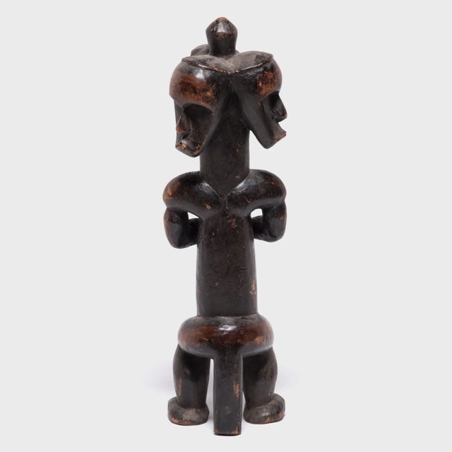 Tribal Vintage African Three-Headed Fang Figure For Sale - Image 3 of 7