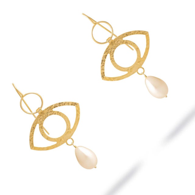 Modern Guardian Eye Pearl Dangle Earrings, A Pair For Sale - Image 3 of 9