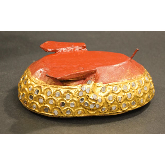 Antique late 19th century original offering vessel lacquered ornate gilded betel boxes in the shape of a sacred goose,...