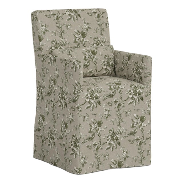 Slipcover for Stoffer Home x Cloth & Company for Lindy Slipcover Dining Armchair in Bird Toile Olive For Sale