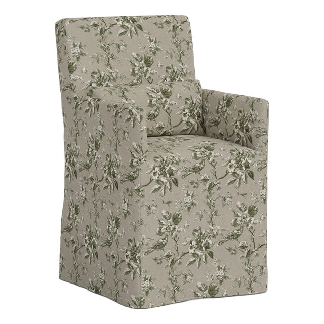 Stoffer Home x Cloth & Company Slipcover for Lindy Dining Armchair in Bird Toile Olive For Sale